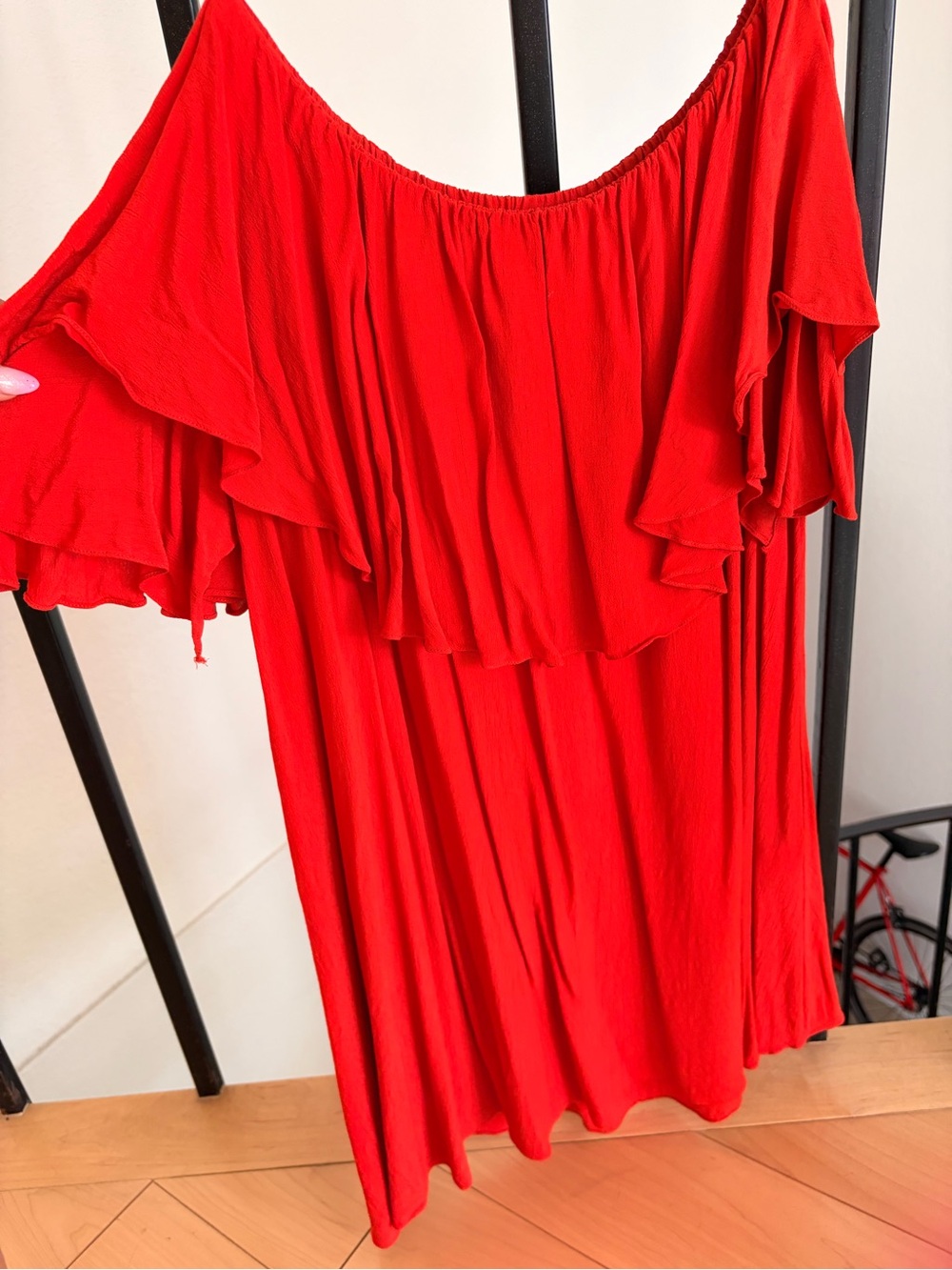 MLM Strapless Ruffle Red Maxi Dress
